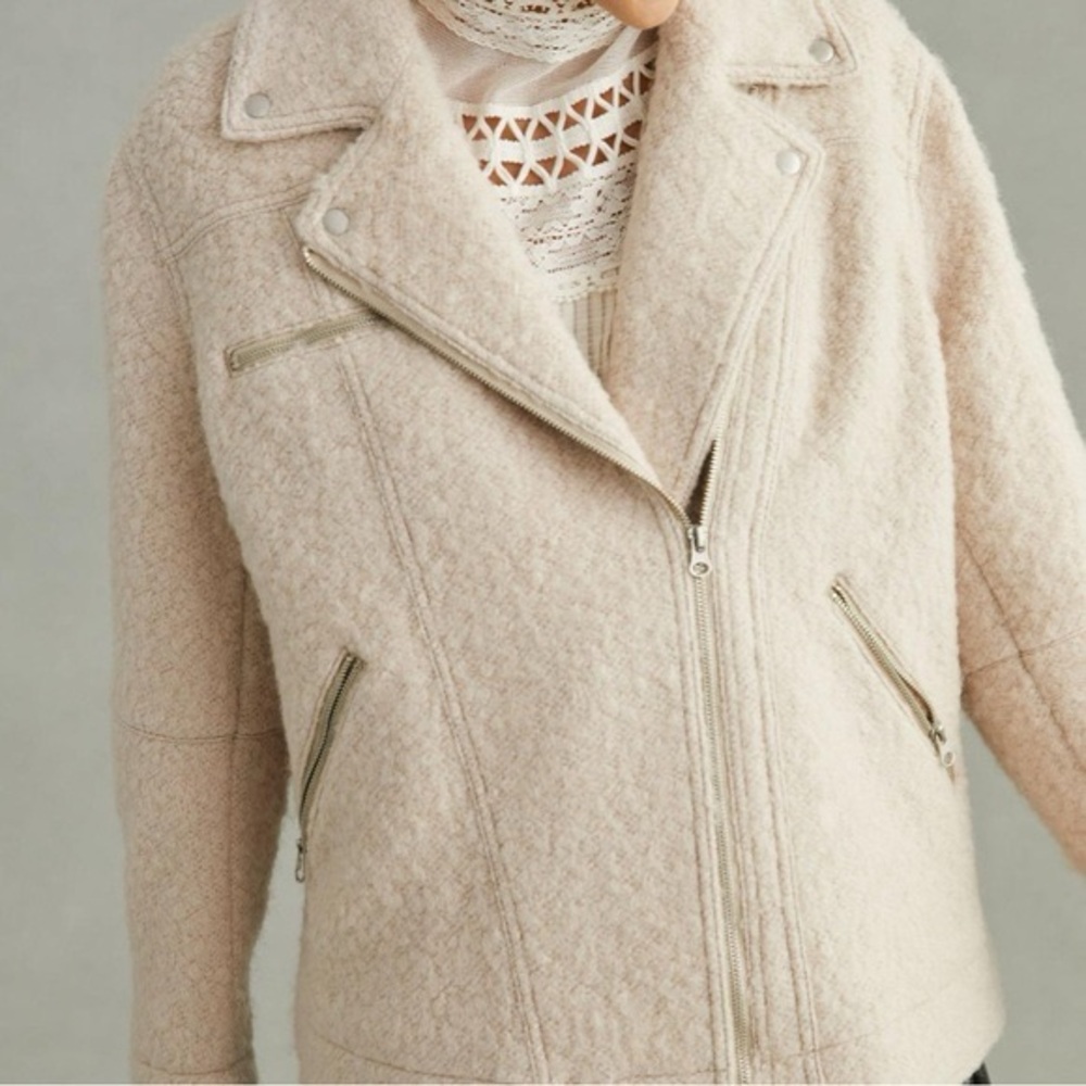 Anthropologie Longline Wool Moto Jacket size L - Picture 2 of 3